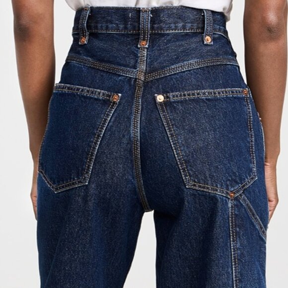 NEW RE/DONE SUPER HIGH WORKWEAR JEANS WIDE LEG HERITAGE RINSE 25 RIGID COTTON - Picture 4 of 11